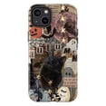 thumbnail image 1 of Autumn Black Cat & Ghost Collage Phone Case, Vintage Halloween Stars & Newspaper Aesthetic Cover for iPhone 17 16 15 14 13 12 11 Pro Max Plus Mini, 1 of 6