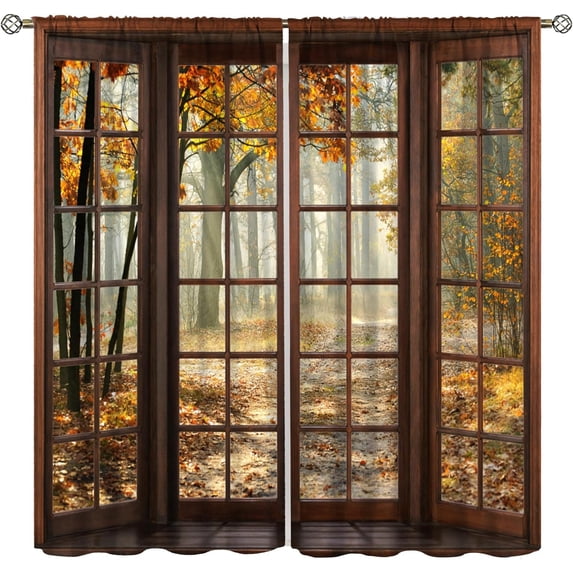 Autumn Blackout Curtains, Autumn Forest Landscape Forest Tree Curtains Rod Pocket Window Drapes Home Decorative Kitchen Bedroom Living Room 21x63in,2 Panel Set