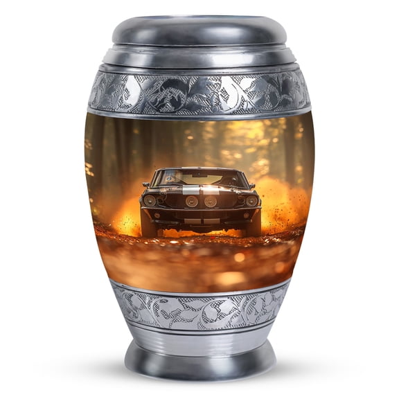 Autumn Blaze On Forest Road - Urn For Human - Vintage Charm Urn - Retro Design For Nostalgic Memories - Adult Ashes Keeper - 3 Inch, 1 Pc