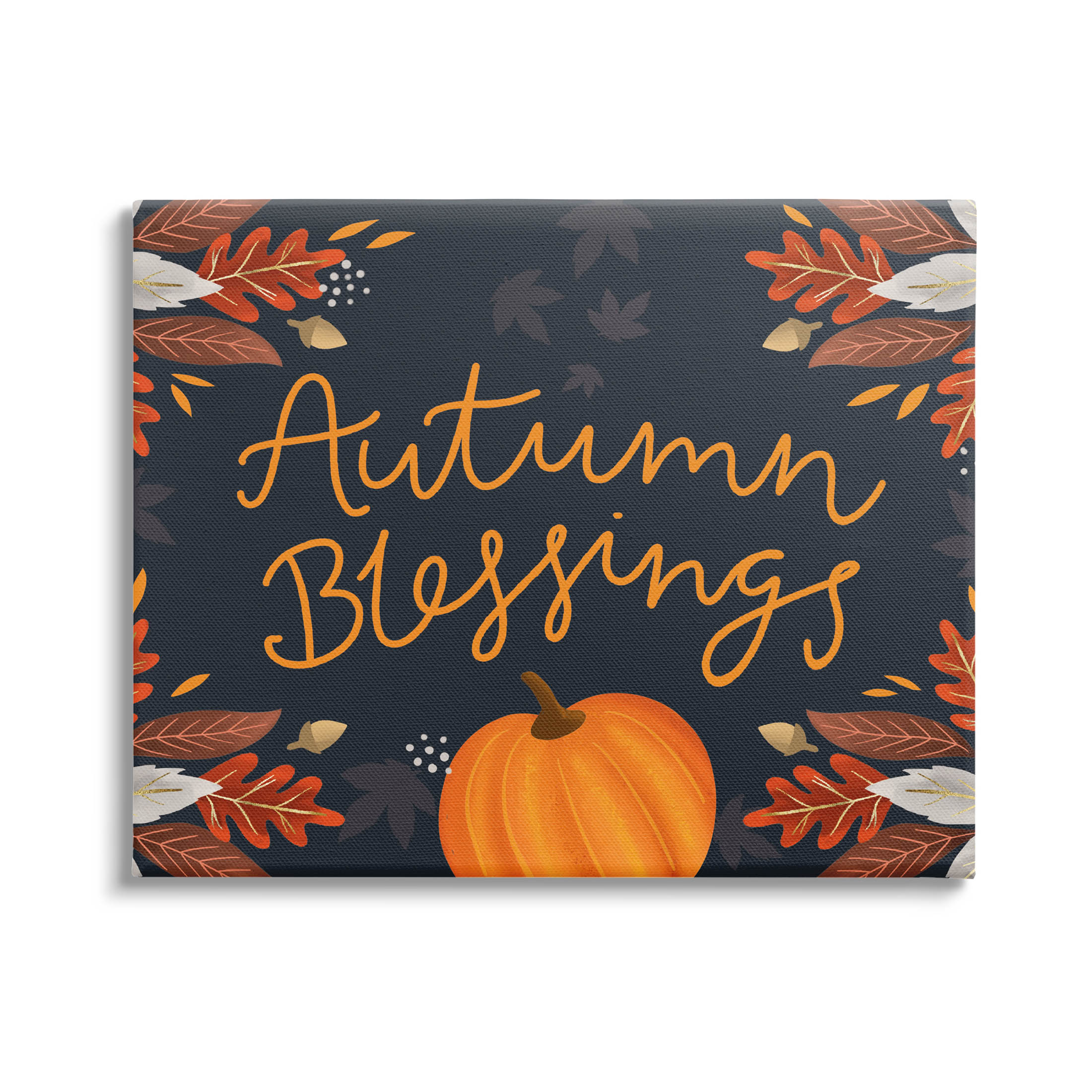 Autumn Blessings Fall Leaves Pumpkin Holiday Graphic Art Gallery Wrapped Canvas Print Wall Art