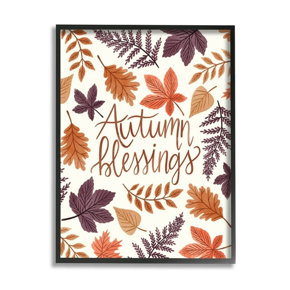 Autumn Blessings Fern Leaves Nature Holiday Graphic Art Black Framed Art Print Wall Art