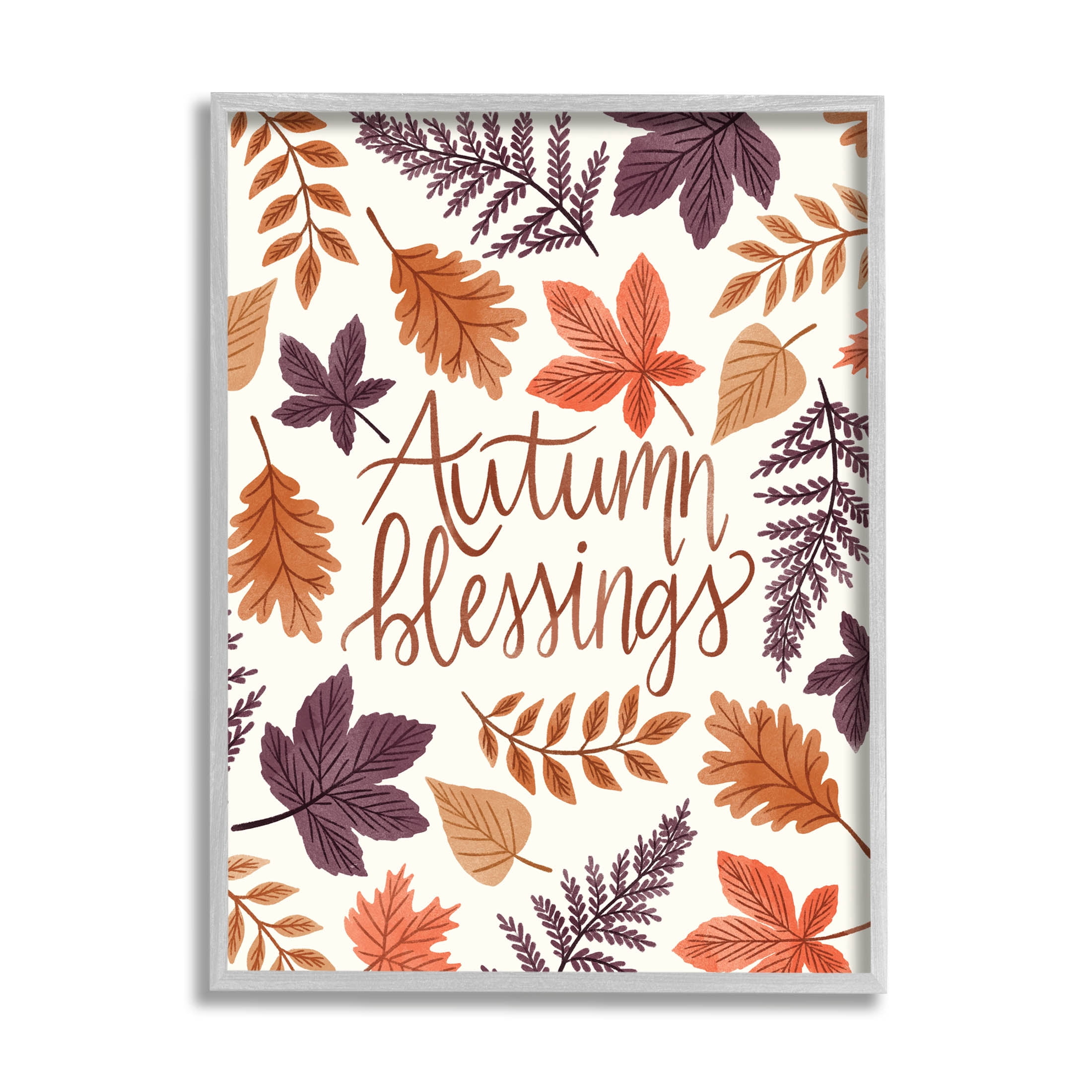 Autumn Blessings Fern Leaves Nature Holiday Graphic Art Gray Framed Art Print Wall Art