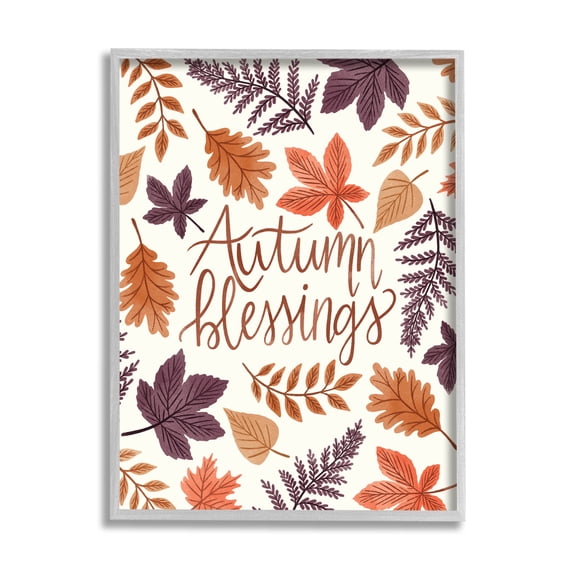 Autumn Blessings Fern Leaves Nature Holiday Graphic Art Gray Framed Art Print Wall Art