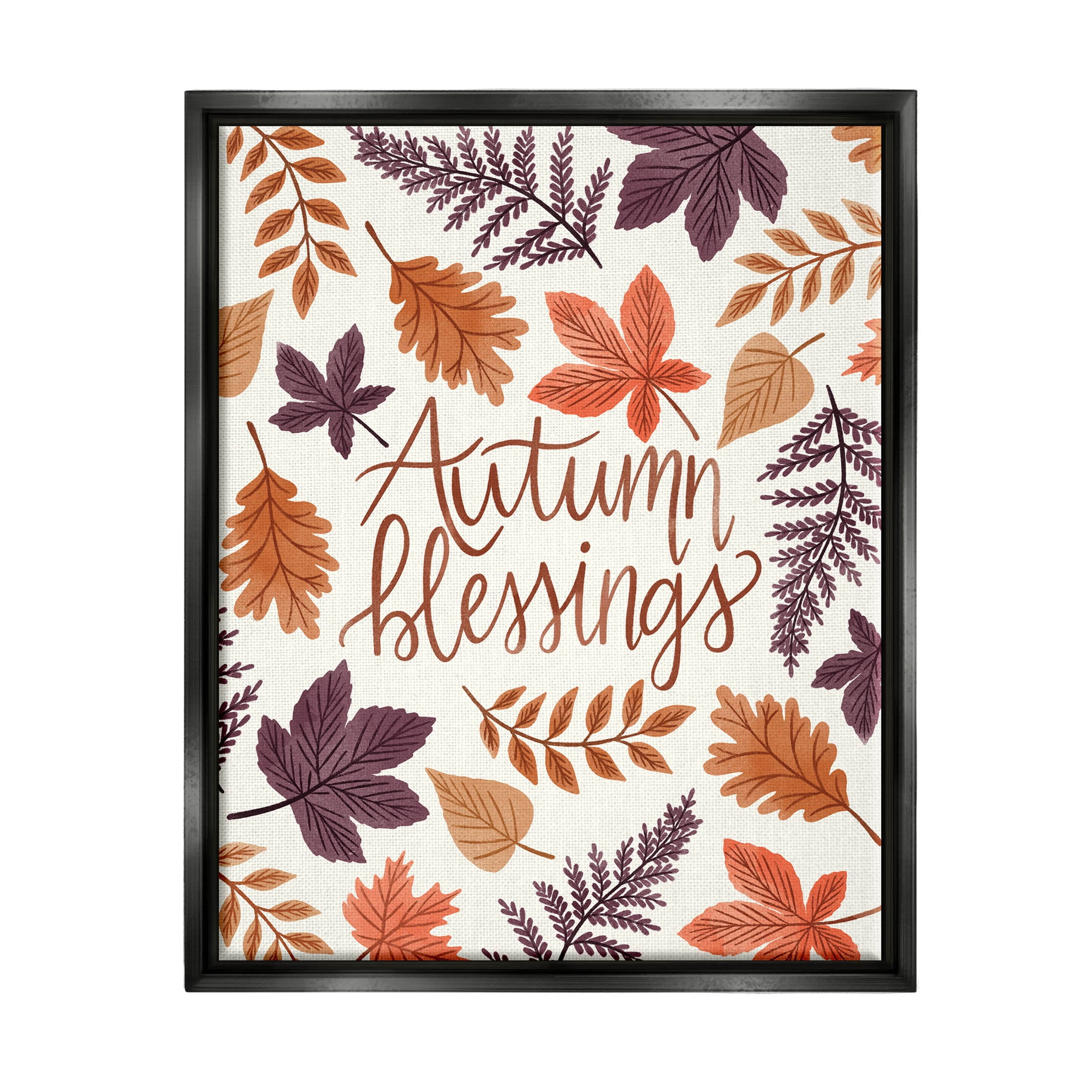 Autumn Blessings Fern Leaves Nature Holiday Graphic Art Jet Black Framed Art Print Wall Art