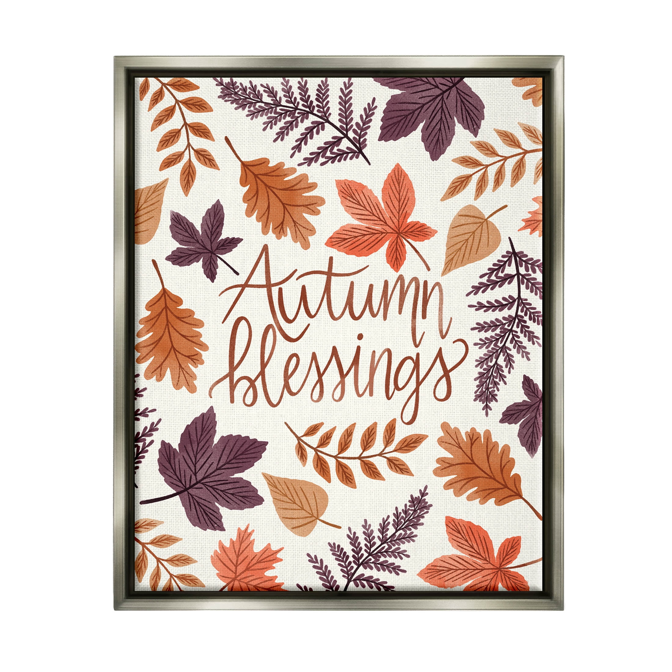 Autumn Blessings Fern Leaves Nature Holiday Graphic Art Luster Gray Framed Art Print Wall Art