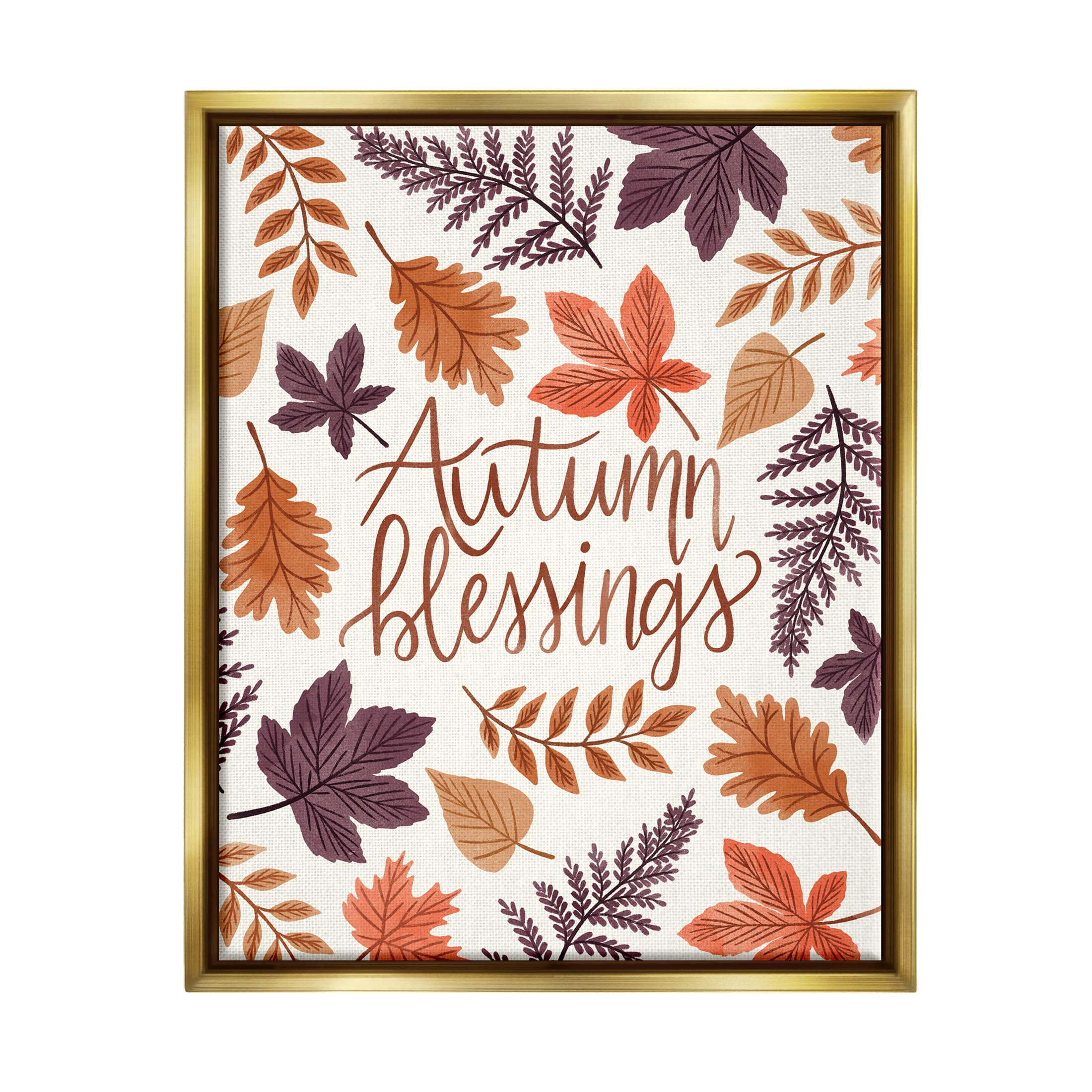 Autumn Blessings Fern Leaves Nature Holiday Graphic Art Metallic Gold Framed Art Print Wall Art