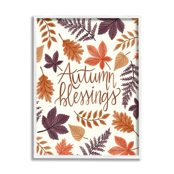 Autumn Blessings Fern Leaves Nature Holiday Graphic Art White Framed Art Print Wall Art