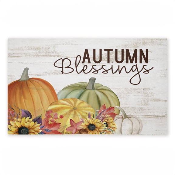 Autumn Blessings Pumpkins Printed Outdoor Door Mat, design by Kim Allen, 18"x30"