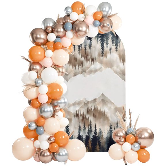 Autumn Blur Forest Arch Backdrop Cover 4 FT, Mountain Tree Fall Nature Scenery Wedding Arch Cover Stretchy Backdrop Stands Covers for Birthday Party Ceremony Banquet Decor