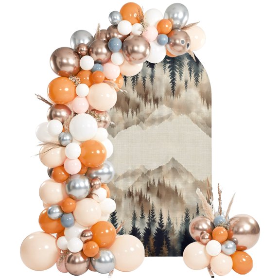 Autumn Blur Forest Arch Backdrop Covers 4 FT, Mountain Fall Tree Nature Scenery Stretchy Fitted Arched Stand Covers Party Arch Stand Cover Photo Booth for Wedding Birthday Decor