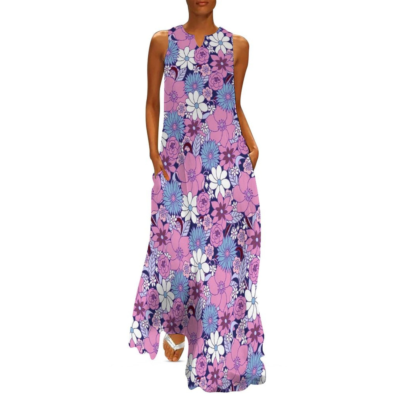 Autumn Boho Floral Dress Flowers Print Vintage Maxi Dress Street ...