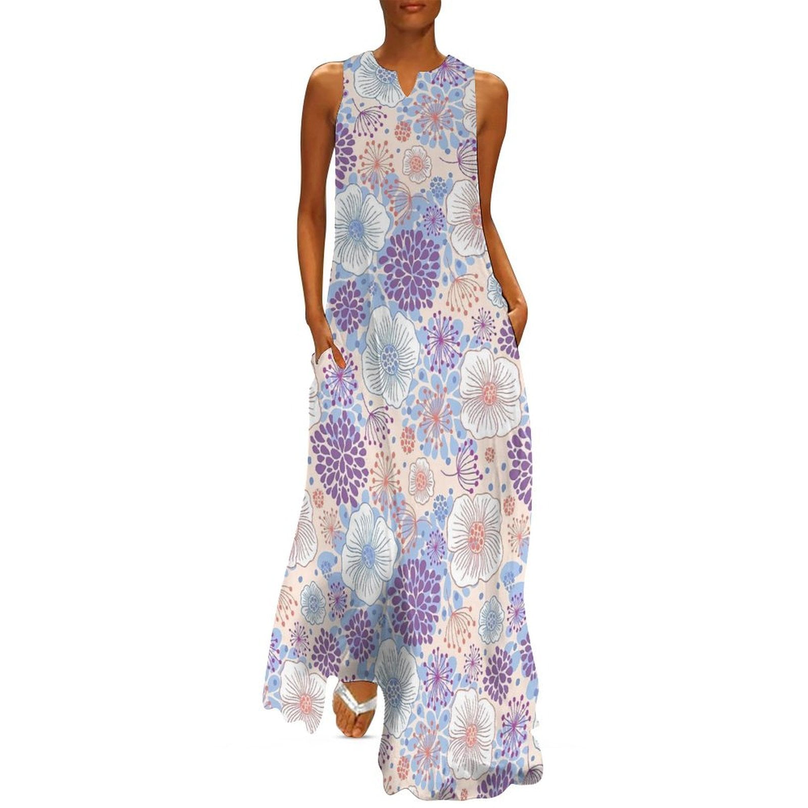 Autumn Boho Floral Dress Flowers Print Vintage Maxi Dress Street ...