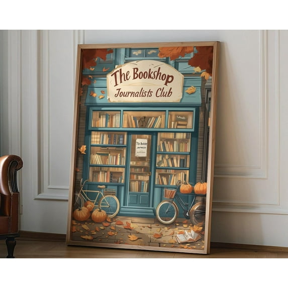 Autumn Bookshop poster, Fall Wall Art Poster, Pumpkin spice print, Cottage core print, Bookstore poster, Book lover gift, Bookish gift, 24x36 UNFRAMED