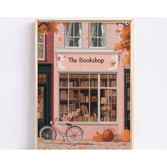 Autumn Bookshop poster, Fall Wall Art Poster, The Bookshop print, Cottage core print, Bookstore poster, Book lover gift, Bookish gift, 24x36 UNFRAMED