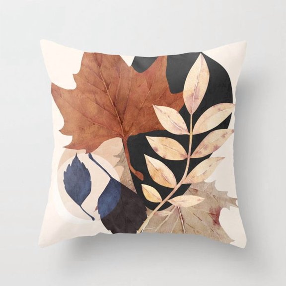Autumn Botanical Leaves in Rust, Navy and Cream Throw Pillow Cover, Polyester Velvet, Sofa Accent, Cover Only, Insert Not Included