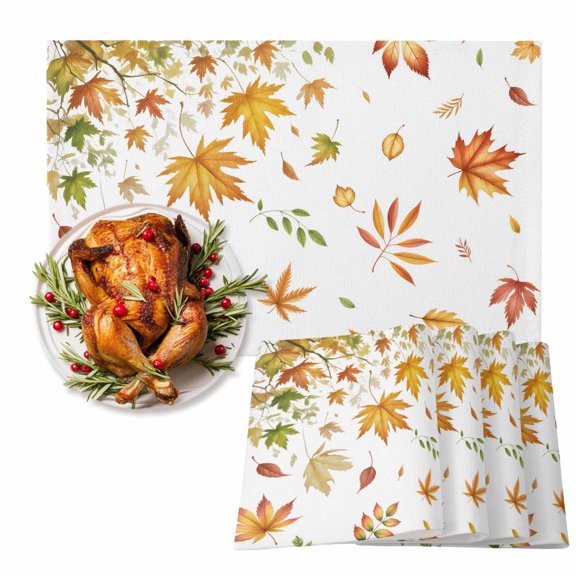 Autumn Botanical Maple Leaves Placemats Set of 6,Wipeable Washable Table Mats for Dining Tables, Thanksgiving Falling Leaf Place Mats for Kitchen Event Party Tabletop Decor