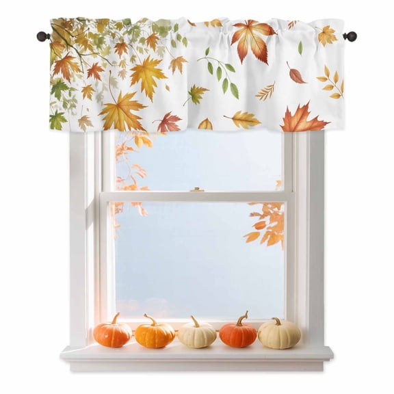 Autumn Botanical Maple Leaves Valances for Windows,Kitchen Valance Rod Pocket Short Curtain,Thanksgiving Falling Leaf Valance Curtain Window Valances for Bedroom Bathroom Living Room 54x18in