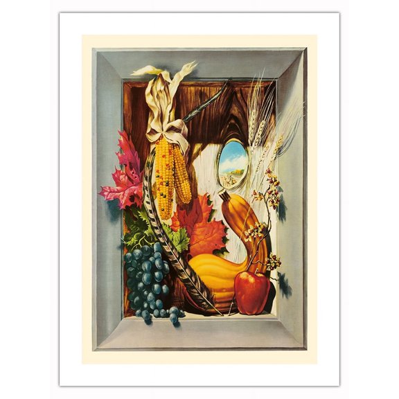 Autumn Bounty - Picture Frame of Winter Vegetables - Vintage Painting by William Beecher c.1953 - Fine Art Matte Paper Print (Unframed) 18x24in