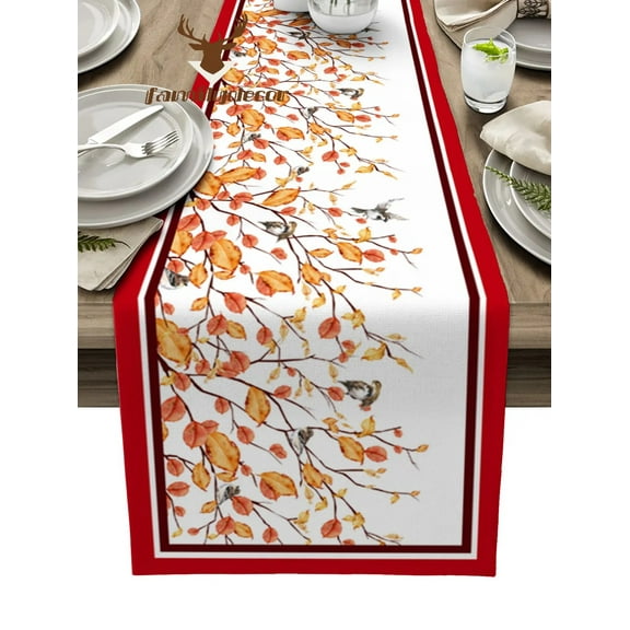 Autumn Branch Sparrow Bird Table Runner Home Wedding Table Flag Mat Table Centerpieces Decoration Party Dining Long Tablecloth