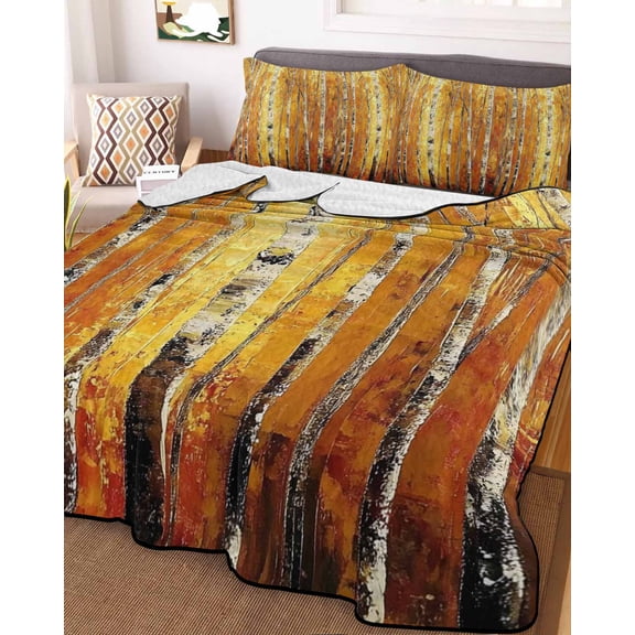 Autumn Branch Tree King Size Down Alternative Comforter,Lightweight Comforter Quilt Bedding Set with Pillow Shams Fall Yellow Forest Vintage Oil Painting Bed Comforter Duvet Insert 96"x106"