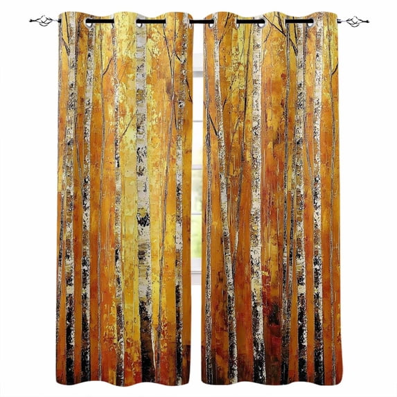 Autumn Branch Tree Kitchen Curtains Fall Yellow Forest Vintage Oil Painting Cafe Short Curtains for Bathroom Blackout Window Curtain Small Window Treatment Drapes for Bedroom Living Room 27.5"x39"x2