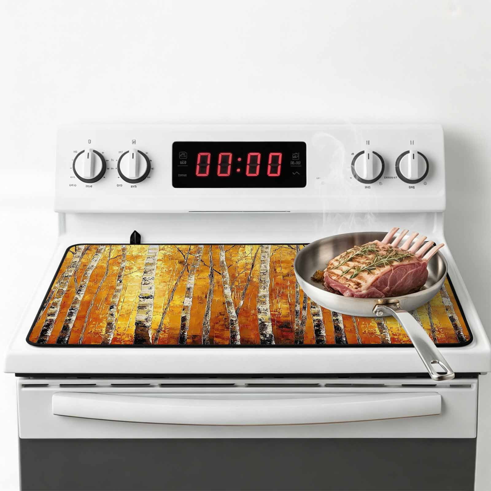 Autumn Branch Tree Stove Top Cover for Electric Stove, Heat-proof & Non Slip Glass Top Stove Cover Protector, Fall Yellow Forest Vintage Oil Painting Kitchen Flat Cooktop Rubber Mat 24x21 Inches