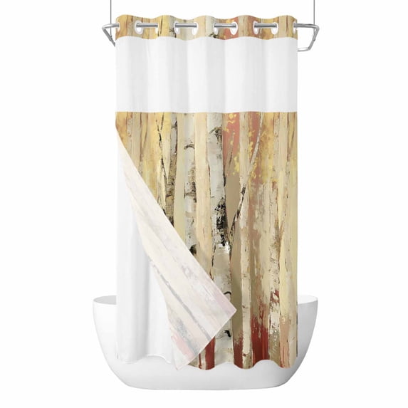 Autumn Branch Trees No Hook Shower Curtain Waterproof,Bathroom Curtains with Snap in Liners and See Through Top Window,Fall Forest Vintage Rustic Oil Painting Hotel Bathtub Curtains Shower 54"Wx78"L