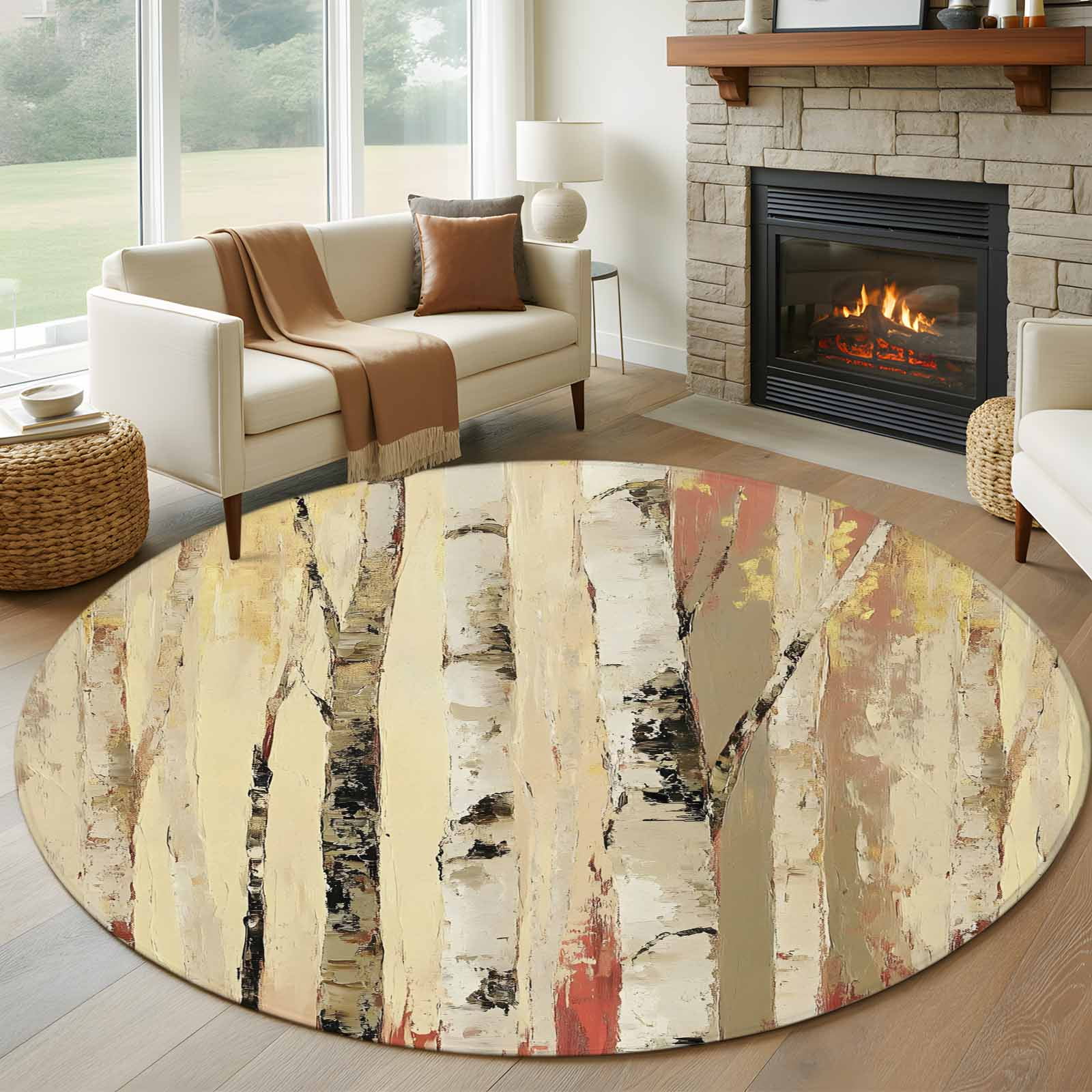 Autumn Branch Trees Round Area Rug 5 FT, Non Slip Bedroom Rugs, Fall ...