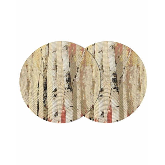 Autumn Branch Trees Round Placemats Set of 2 for Dinning Tables,Heat-proof Braided Table Mats 13 Inch,Fall Forest Vintage Rustic Oil Painting Washable Place Mat for Kitchen Restaurant Party Table