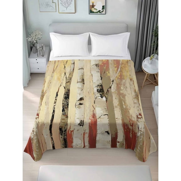 Autumn Branch Trees Twim Size Flat Sheet, Wrinkleproof & Fadeproof Cooling Flat Bed Sheet Only, Fall Forest Vintage Rustic Oil Painting Breathable Soft Bedding Top Sheets 66 x 96 Inches