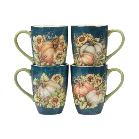 Autumn Breeze Ceramic Mugs, Set of 4 - Rustic Motif for Coffee, Tea, Cocoa