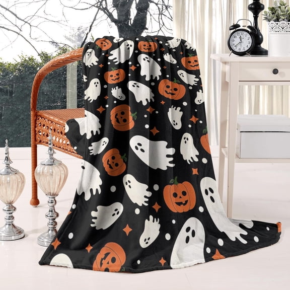Autumn Breeze Halloween Throw Blanket - Pumpkin Leaf Spooky Pattern 50x60 Cozy Plush Decor Blanket