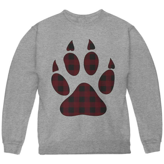Autumn Buffalo Plaid Bear Claw Paw Youth Sweatshirt Storm Grey YLG