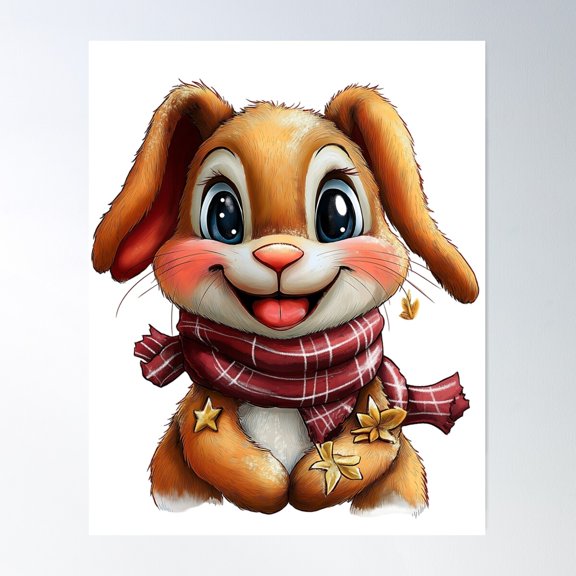 Autumn Bunny Illustration, Cute Fall Rabbit, Cozy Bunny Art, Adorable Autumn Animal, Woodland Bunny Design Poster Wall Art, Modern Wall Decor For Living Room Bedroom, 8x12 UNFRAMED