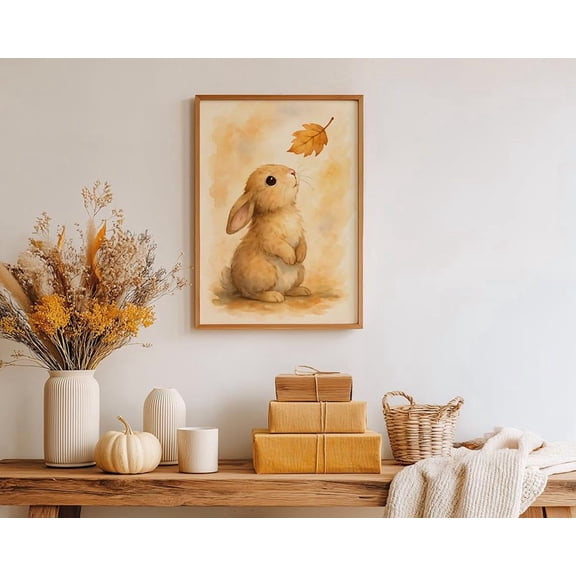 Autumn Bunny Poster, Woodland Rabbit Art, Nursery Rabbit Print Poster Decor For Living Room Bedroom Unframed Paper Print