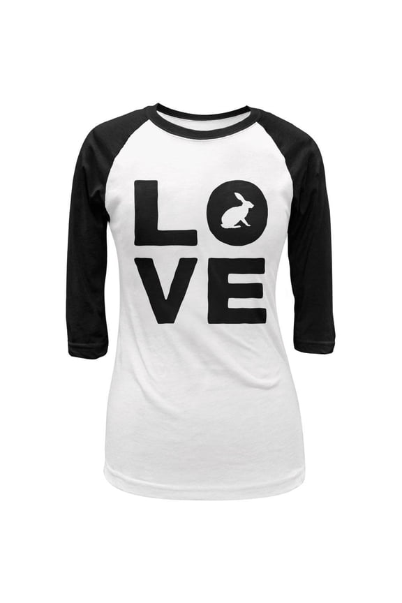 Autumn Bunny Rabbit Love Juniors 3/4 Sleeve Raglan T Shirt White-Black LG