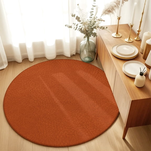 Autumn Burnt Orange Round Area Rug 3ft,Living Room Rug Non-Slip Washable Circle Rugs Pad,Solid Color Terracotta Aesthetic Soft Floor Carpet for Bedroom Dining Room