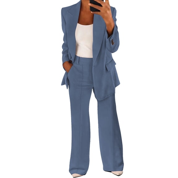 Autumn Business Casual Two Piece Suit For Women Polyester Jackets With Wide Leg Pants Wrinkled Resistant Office Wear Set