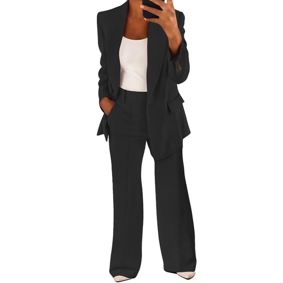 Autumn Business Casual Two Piece Suit For Women Polyester Jackets With Wide Leg Pants Wrinkled Resistant Office Wear Set