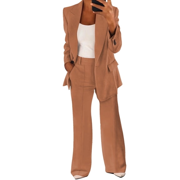 Autumn Business Casual Two Piece Suit For Women Polyester Jackets With Wide Leg Pants Wrinkled Resistant Office Wear Set