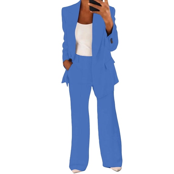 Autumn Business Casual Two Piece Suit For Women Polyester Jackets With Wide Leg Pants Wrinkled Resistant Wear Set