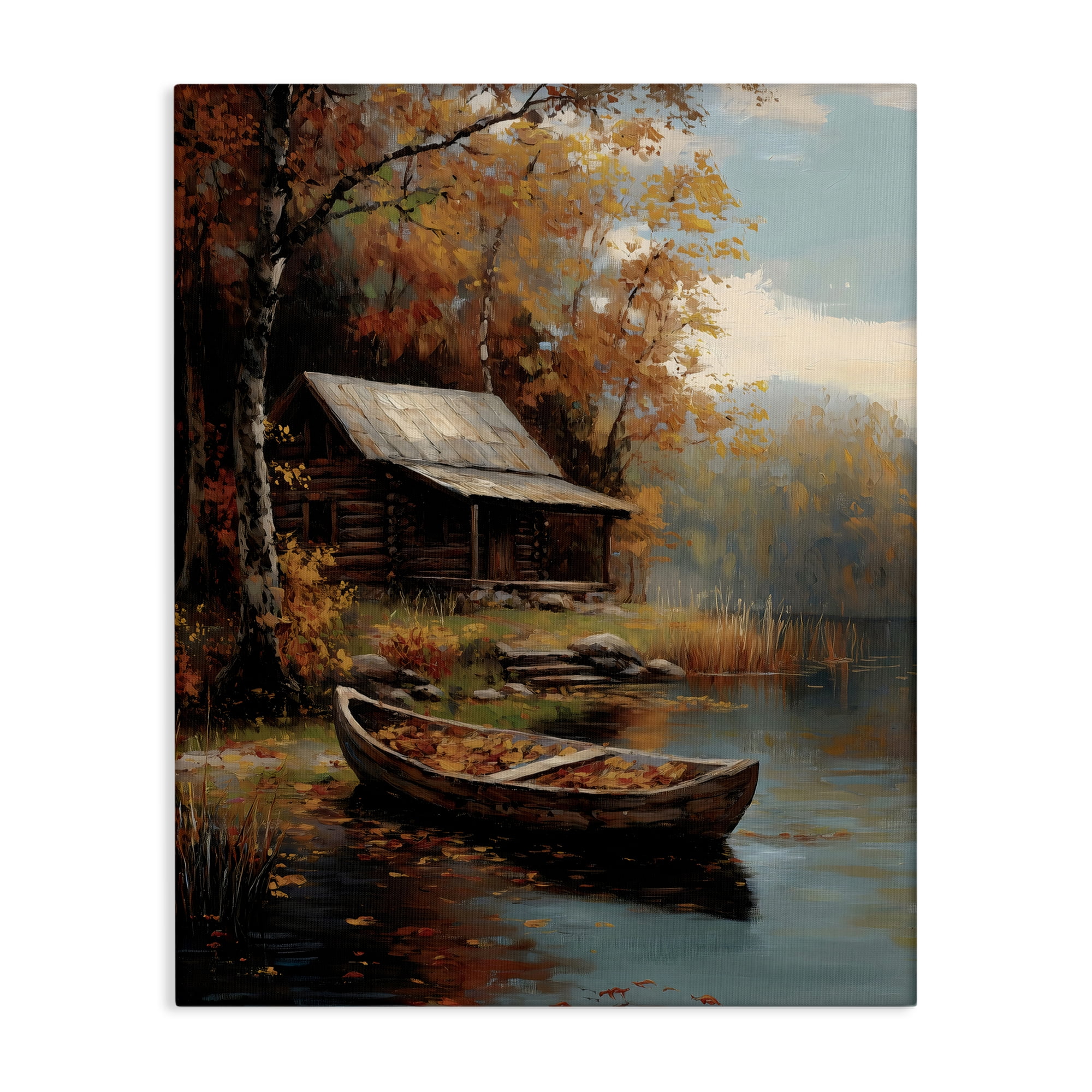 Autumn Cabin Canoe with Leaves Canvas Wall Art, design by Arlington Prints