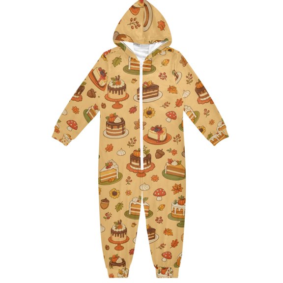 Autumn Cake Boys & Girls Hooded One-Piece Pajamas Warm Crystal velvet Hooded Long Sleeve Loungewear Jumpsuit Unisex