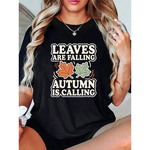 Autumn Calling Leaves Falling Maple Leaf Vintage Fall Vibes T-Shirt, T Shirts For Women, Summer Tops Clothes