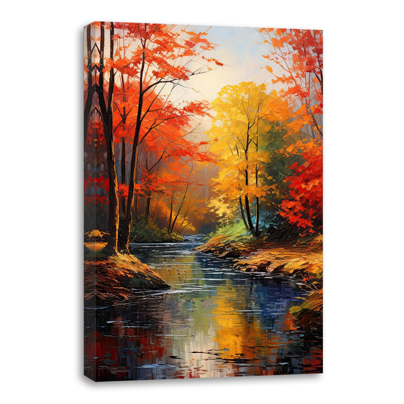 Autumn Canvas Wall Art, Fall Forest Lake Landscape Print, Abstract Red ...