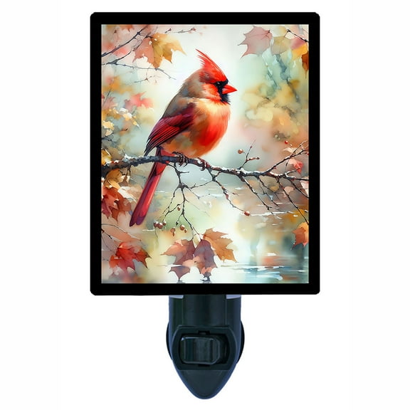 Autumn Cardinal Night Light  Red Cardinal on Fall Branch, Nature and Wildlife Scene, Seasonal Home Dcor, Free Switchable Insert