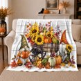 thumbnail image 1 of Autumn Cart Gnomes Sunflowers Rustic Farmhouse, Cozy Friendship Quote Scene, Warm Flannel Blanket for Ranch House and Living Room, Art Lovers Thanksgiving Gift, Artistic Home Decor, 1 of 9