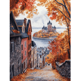 thumbnail image 1 of Autumn Castle Town Watercolor Wall Art/Canvas Print， Suitable for Living Room， Bedroom， Dining Room， Office， Hallway Decoration, 1 of 8