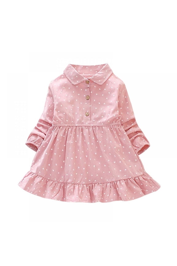 Autumn Casual Baby Girls Dot Print Long Sleeve Dress Kids Toddler Pageant Princess Sundress,1-8T