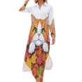 thumbnail image 1 of Autumn Cat Leaves Shirt Dress Long Sleeve Street Fashion V Neck Oversized Casual Dress Women Evening Dress, 1 of 7